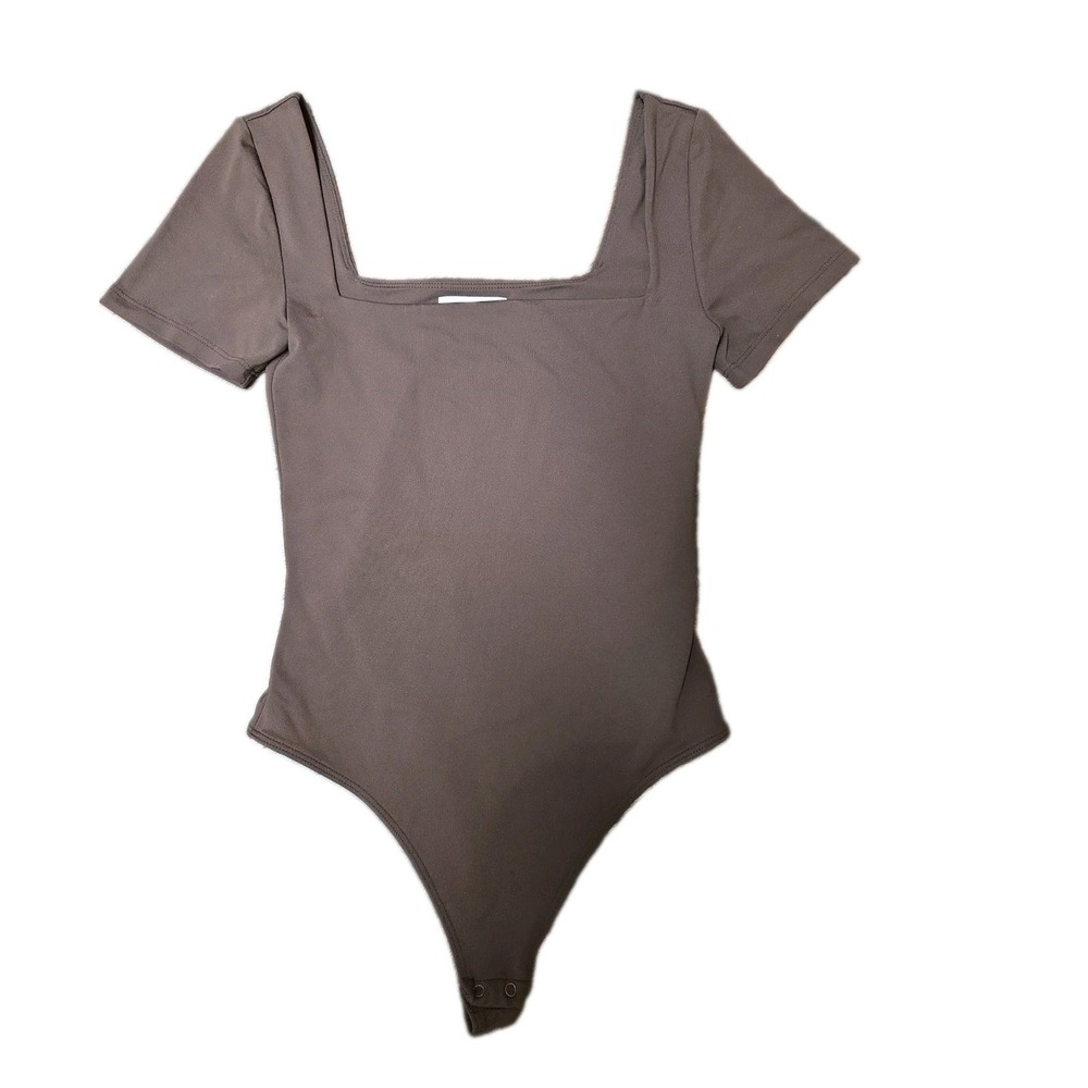 Babaton Womens Bodysuit Brown Size S Short Sleeve Square Neck Thong